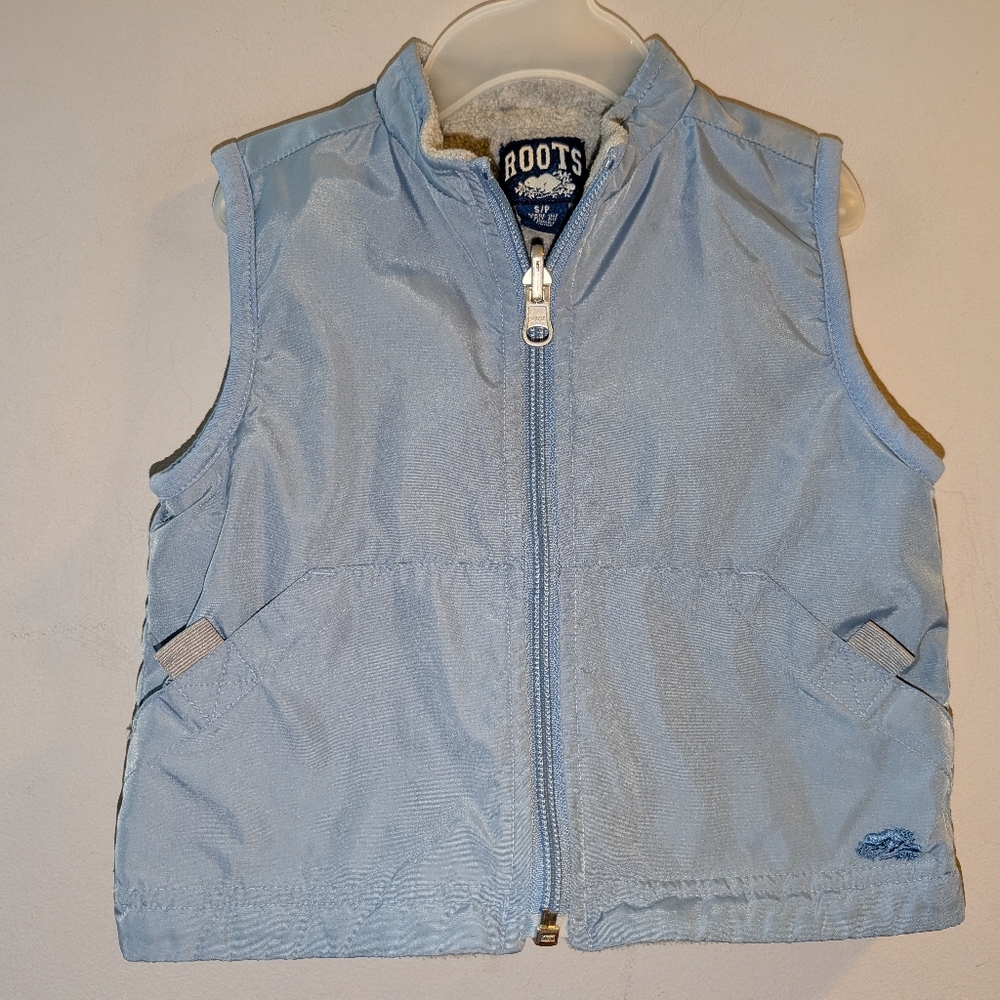 🦫 Baby Roots Sky Blue Fleece Lined Zip Front Vest Small 6-12 Months
